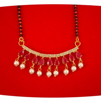 Latest Designer Daily Wear Royal Touch Ruby Shade Mangalsutra With Hanging Pearl Gift For Christmas DM48