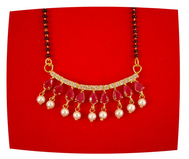 Latest Designer Daily Wear Royal Touch Ruby Shade Mangalsutra With Hanging Pearl Gift For Christmas DM48