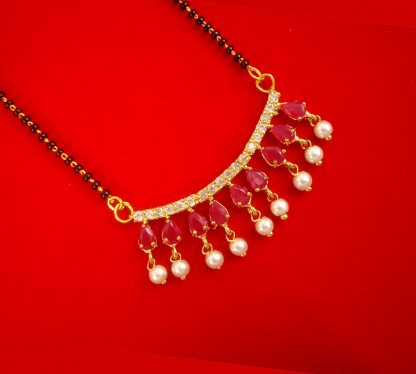 Latest Designer Daily Wear Royal Touch Ruby Shade Mangalsutra With Hanging Pearl Gift For Christmas DM48