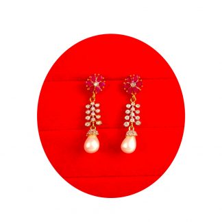 Wedding Wear Zircon Pink Flower Hanging Earring Wear With Indo Western Dresses Christmas Gift For Wife FE77