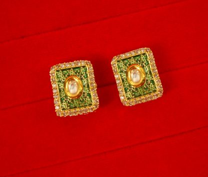 Traditional Indian Style Green Zircon With Handmade Earring Christmas Gift For Wife Nh70E