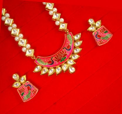 Traditional Royal Look Kundan Pearl Chain Necklace With Peacock Pendant Diwali Gift For Wife NH62P