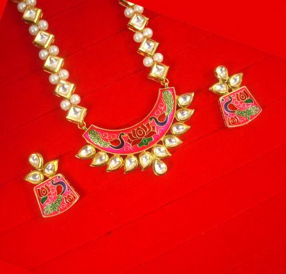 Traditional Royal Look Kundan Pearl Chain Necklace With Peacock Pendant Diwali Gift For Wife NH62P