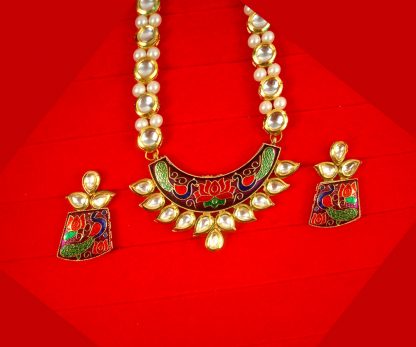 Traditional Royal Look Kundan Pearl Chain Necklace With Peacock Pendant Diwali Gift For Wife NH62U