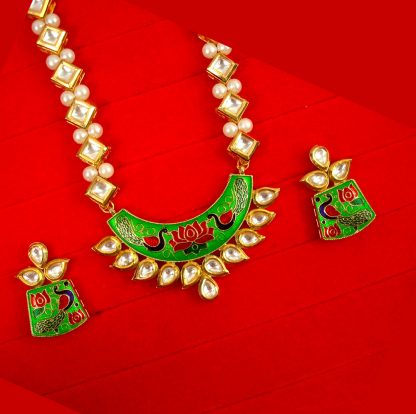 Traditonal Royal Look Kundan PPearl Chsain NEcklace With Peacock Pendant Diwali Gift For Wife,NH62G