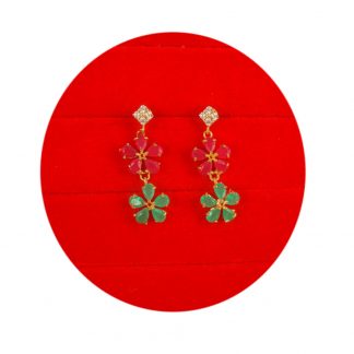 Wedding Wear Flower Pink Green Small Hanging Earring Chirstmas Gift For Her N11PGE