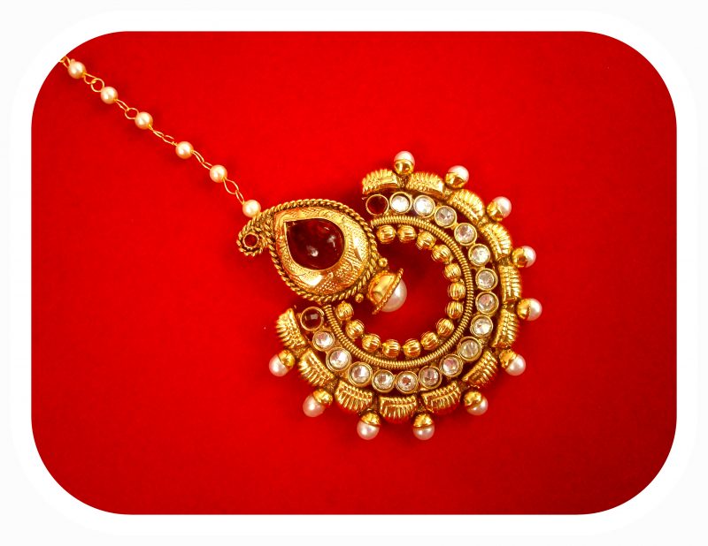 Imitation Jewelry Wedding Wear Royal Touch Golden Premium Maang Tikka Specially For Bridals ZMG42