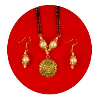 Designer Unique Daily Wear Creamy Golden Pendant Mangalsutra With Double Line Chain Christmas Gift For Her DM38B