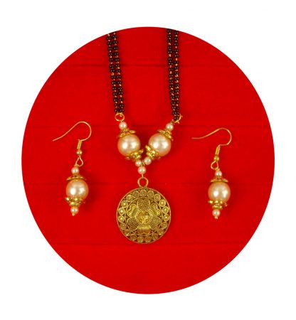 Designer Unique Daily Wear Creamy Golden Pendant Mangalsutra With Double Line Chain Christmas Gift For Her DM38B