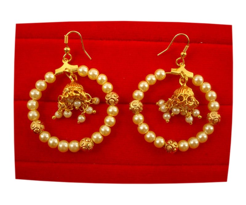 Imitation Jewelry Classy Golden Pearl Hoop Earrings Christmas Gift For Her FE83