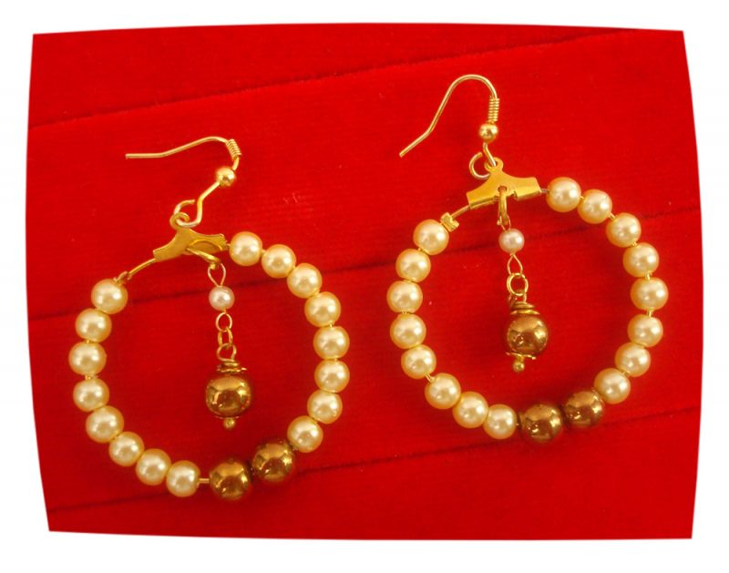 Imitation Jewelry Classy Golden Pearl Hoop Earrings Christmas Gift For Her FE84