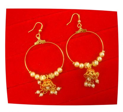 Imitation Jewelry Classy Golden Pearl Hoop Earrings Christmas Gift For Her FE86