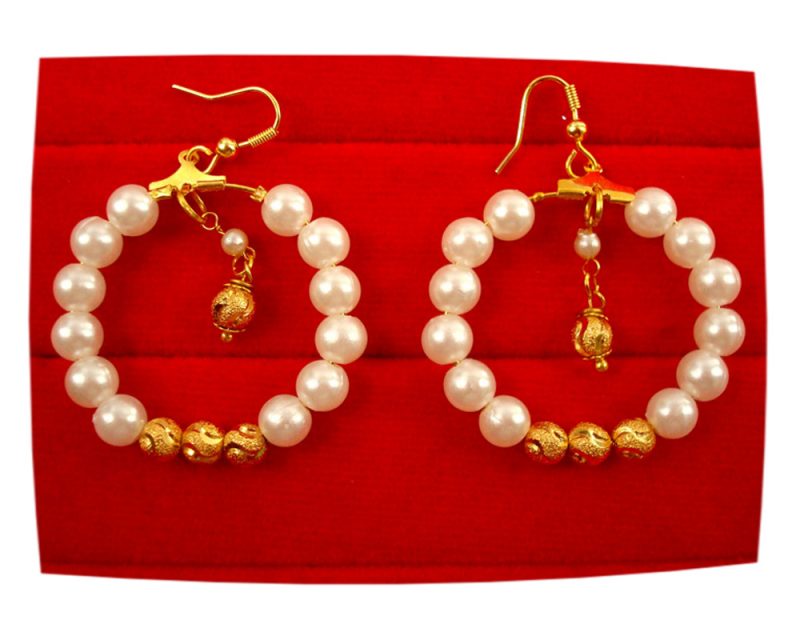 Imitation Jewelry Classy White Pearl Hoop Earrings Christmas Gift For Her FE82