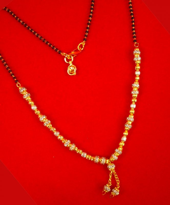 Imitation Jewelry Daily Wear Sleek Designer Golden Zircon Mangalsutra With Single Line Chain DM53
