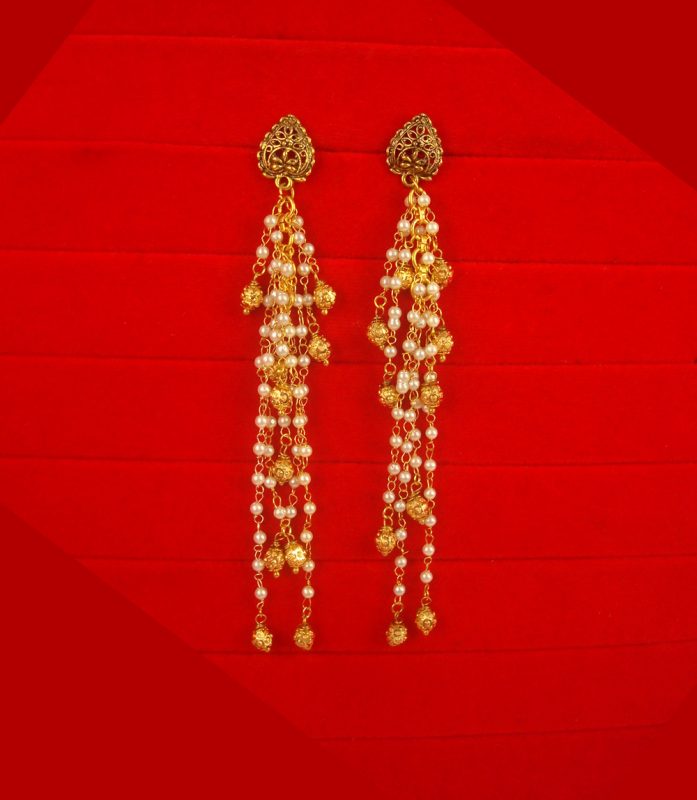 Imitation Jewelry Designer Handmade Pearl Long Hanging Earring With Small golden Beads Christmas Celebration FE80 