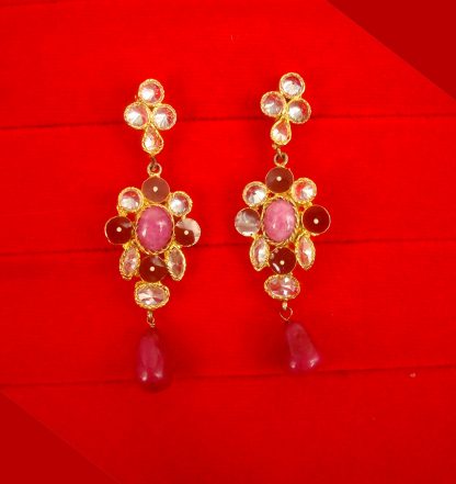 Imitation Jewelry Designer Pink Maroon Premium Stone Pendant Earring Set Valentine Gift For Her PP11