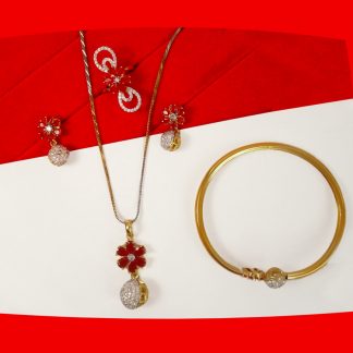 Imitation Jewelry Super Saver Four Items Dazzling Zircon Studded Pendant Earring,Bracelet,Ring Combo Gift For Mom CBU54