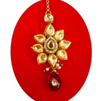 Imitation Jewelry Traditional Premium  Kundan Carving Flora Shape Maang Tikka with Pearls Special Christmas Gift For Her KM13