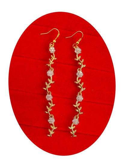 Imitation Jewelry Trending Golden Zircon Hanging Earring Easy To Wear With Indo Western Dress FE87