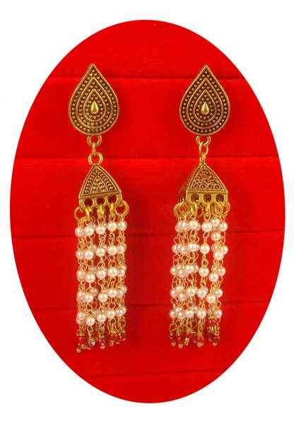 Imitation Jewelry Trending Wedding Wear Long Pearl Hanging Earring With Small Maroon Beads FE88