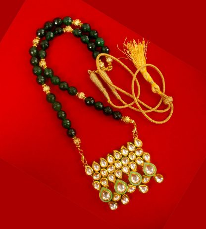 Imitation Jewelry Wedding Wear Kundan Necklace Earring Set With Green Onyx Chain New year Gift NH82