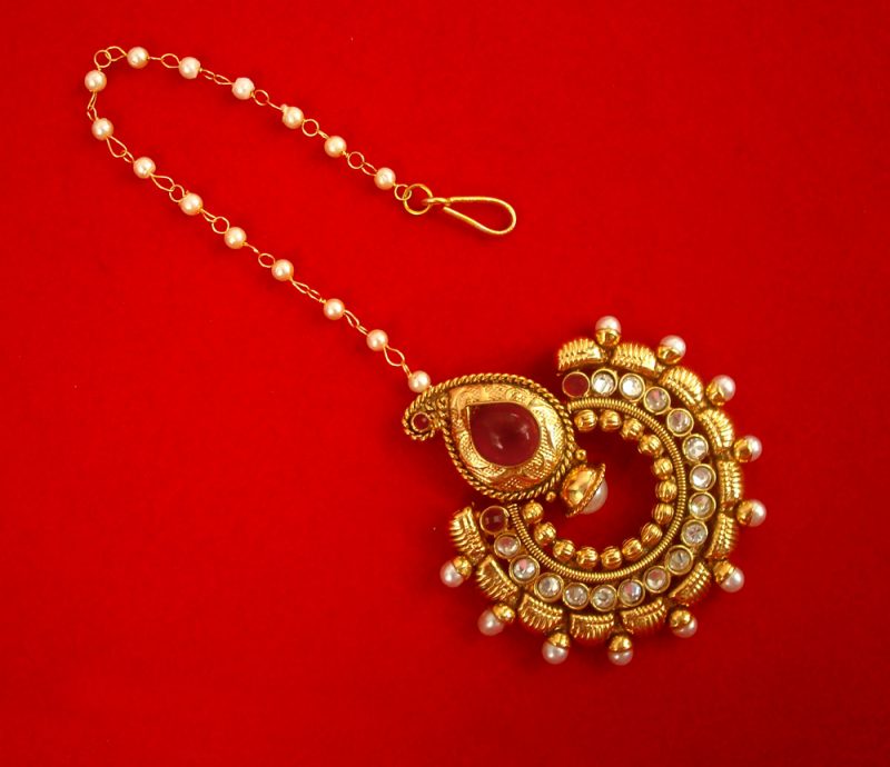 Imitation Jewelry Wedding Wear Royal Touch Golden Premium Maang Tikka Specially For Bridals ZMG42