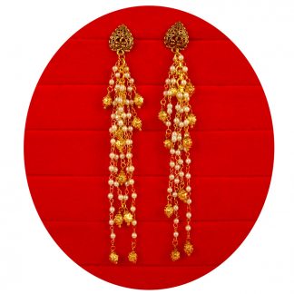 Imitation Jewelry Designer Handmade Pearl Long Hanging Earring With Small golden Beads Christmas Celebration FE80