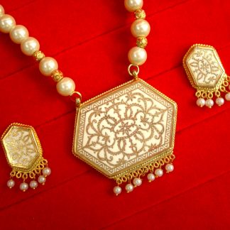 Imitation jewelry Indian Traditional White Flower Jaipur Thewa Art Pendant Earrings Christmas Gift For Wife Nh74