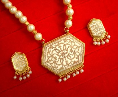 Imitation jewelry Indian Traditional White Flower Jaipur Thewa Art Pendant Earrings Christmas Gift For Wife Nh74