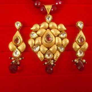 Party Wear Designer Premium Pendant Earring Set With Maroon Onyx Chain Christmas Gift For Wife NH80