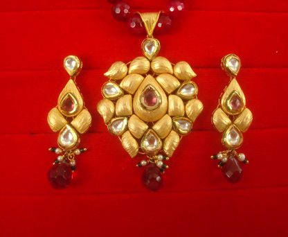 Party Wear Designer Premium Pendant Earring Set With Maroon Onyx Chain Christmas Gift For Wife NH80