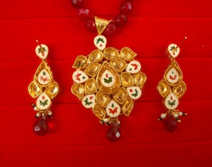 Party Wear Designer Premium Pendant Earring Set With Maroon Onyx Chain Christmas Gift For Wife NH80