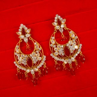 Wedding Wear Imitation Bridal Flower Zircon Earring With Hanging Maroon Beads New Year Gift For Her HRE11