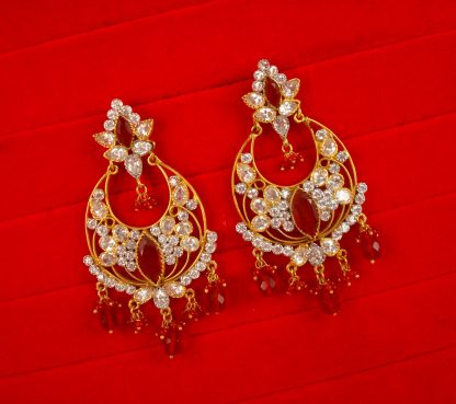 Wedding Wear Imitation Bridal Flower Zircon Earring With Hanging Maroon Beads New Year Gift For Her HRE11