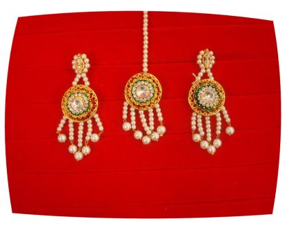 Artificial Bollywood Designer Pearl Earring Maang Tikka Set For Wedding NH34