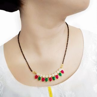 Artificial Jewelry Collection Latest Designer Zircon Ruby and Emerald Stone Mangalsutra HC74P