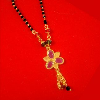 Artificial Jewelry Daily Wear Pink Flower Short Designer Mangalsutra Gift For Wife DM61