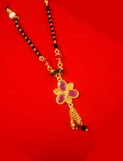 Artificial Jewelry Daily Wear Pink Flower Short Designer Mangalsutra Gift For Wife DM61