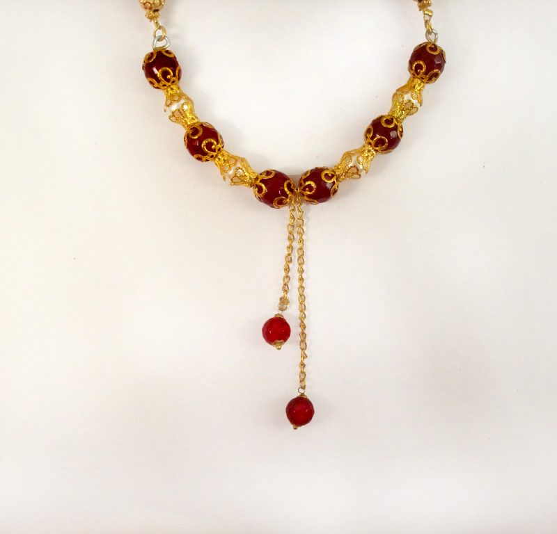 Artificial Jewelry Wedding, Party Wear Designer Royal Maroon Onyx Necklace Chain Valentine Gift For Wife NH94