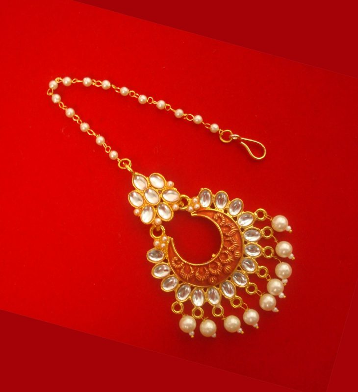 Artificial Jewelry Wedding Wear Royal Touch Golden Maroon Maang Tikka Christmas Celebration ZMG50