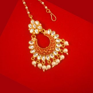 Artificial Jewelry Wedding Wear Royal Touch Golden Maroon Maang Tikka Christmas Celebration ZMG50