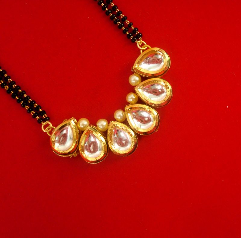 Imitation Jewelry Bollywood Style Classy Premium Kundan Long Lasting Mangalsutra With Double Line Chain Dm46