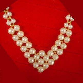 Imitation Jewelry Classy Creamy Double Line Pearl Necklace For Girls Wear With Indo Western Dresses Christmas Gift For Wife NH90