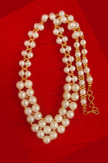 Imitation Jewelry Classy Creamy Double Line Pearl Necklace For Girls Wear With Indo Western Dresses Christmas Gift For Wife NH90