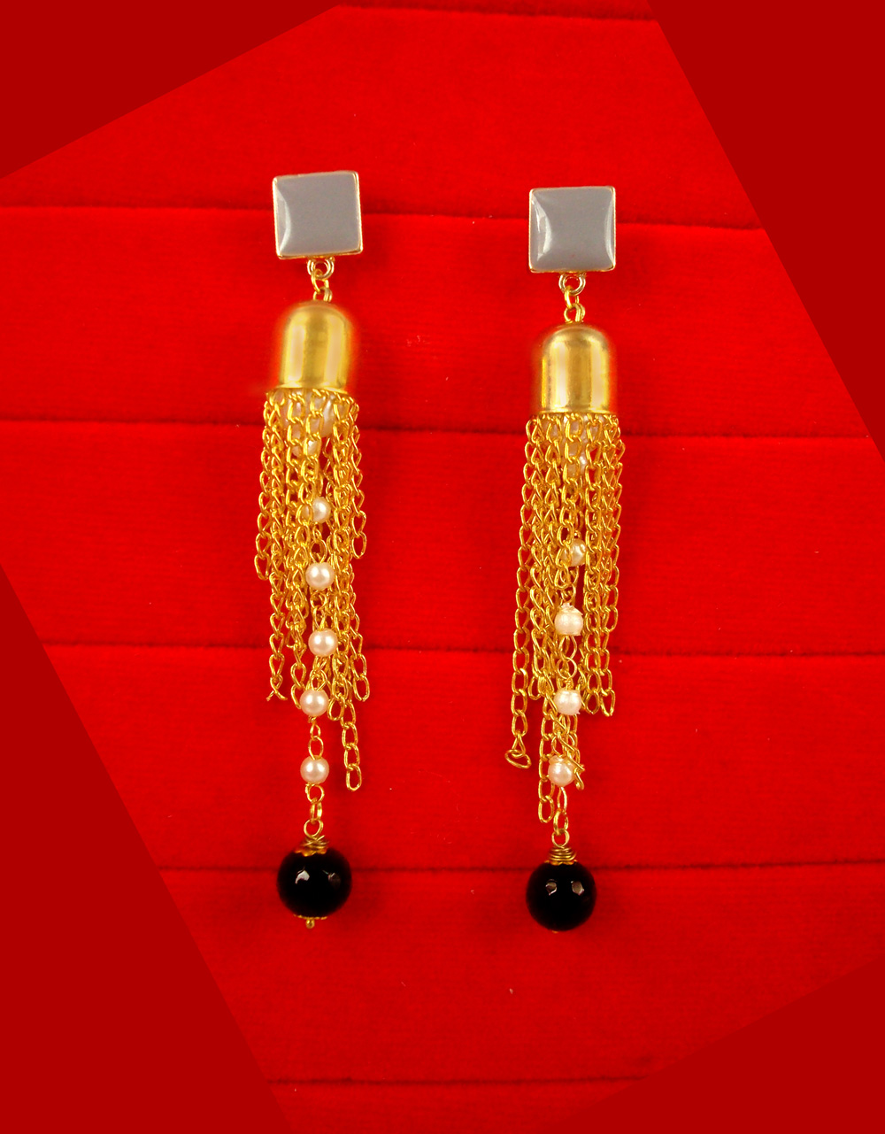 Gold-Plated Traditional Earrings with Stone Embellishments