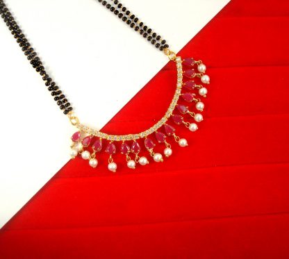 Imitation Jewelry Designer Daily Wear Royal Touch Ruby Shade Mangalsutra With Hanging Pearl Gift For Christmas DM48B