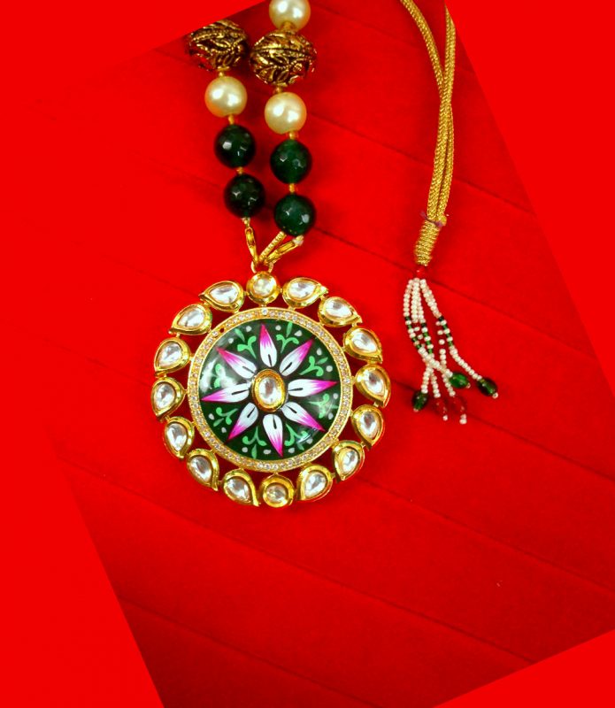 Imitation Jewelry Traditional Kundan Meenakari Pendant Necklace Set Christmas Gift For Her NH91