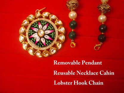 Imitation Jewelry Traditional Kundan Meenakari Pendant Necklace Set Christmas Gift For Her NH91