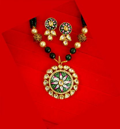 Imitation Jewelry Traditional Kundan Meenakari Pendant Necklace Set Christmas Gift For Her NH91