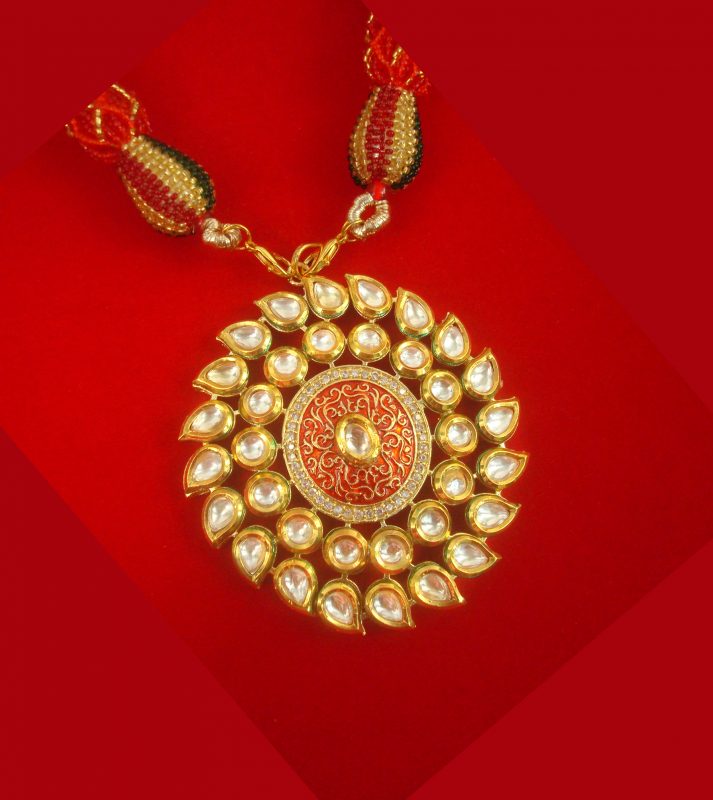 Imitation Jewelry Wedding Wear Traditional Kundan Meenakari Pendant Dori Necklace Earring NH96 